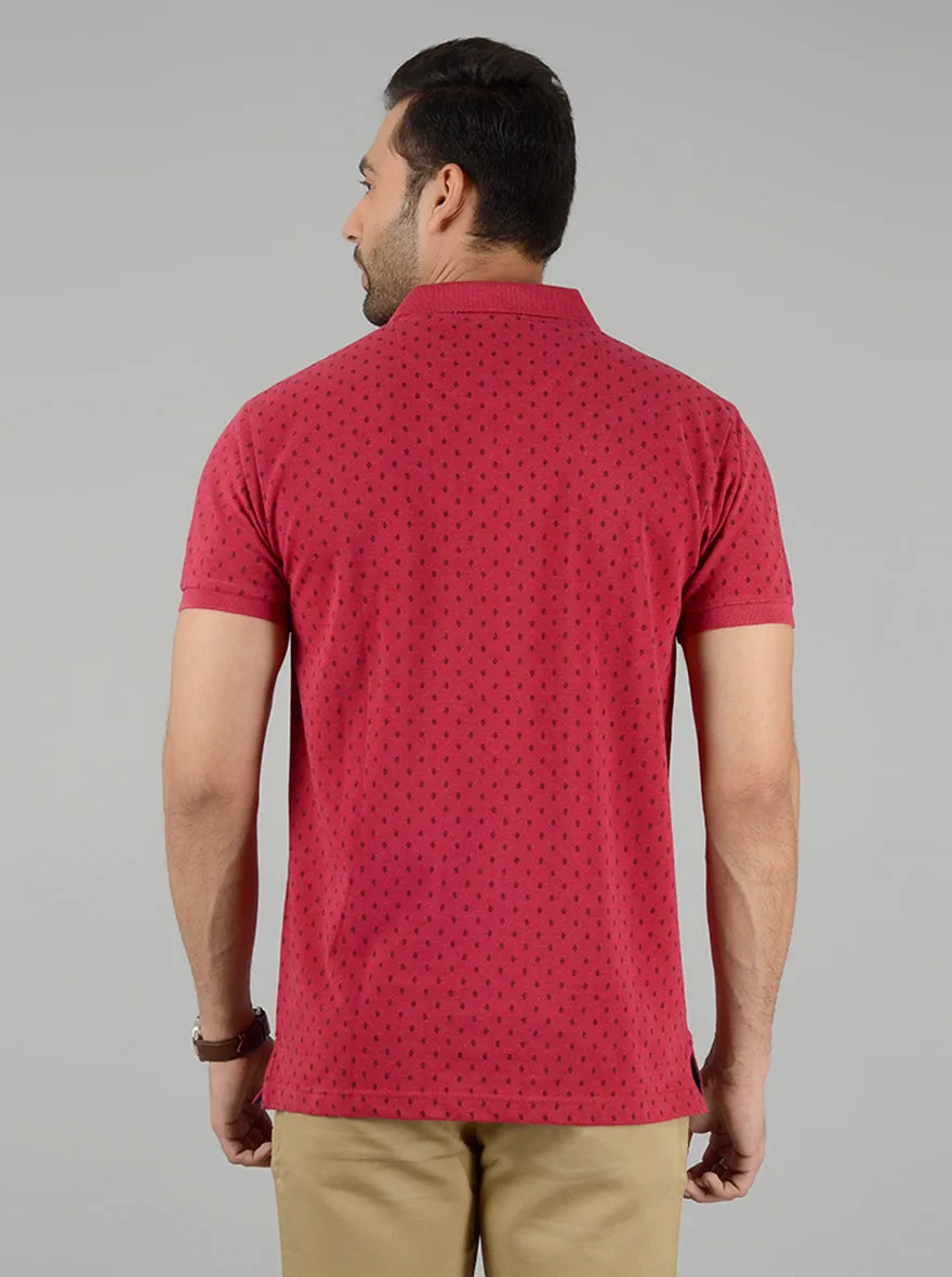 Magenta Pink Printed Slim Fit Polo T-Shirt | Greenfibre