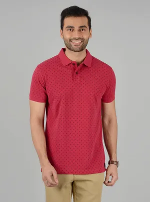 Magenta Pink Printed Slim Fit Polo T-Shirt | Greenfibre