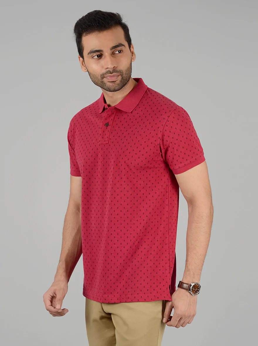 Magenta Pink Printed Slim Fit Polo T-Shirt | Greenfibre