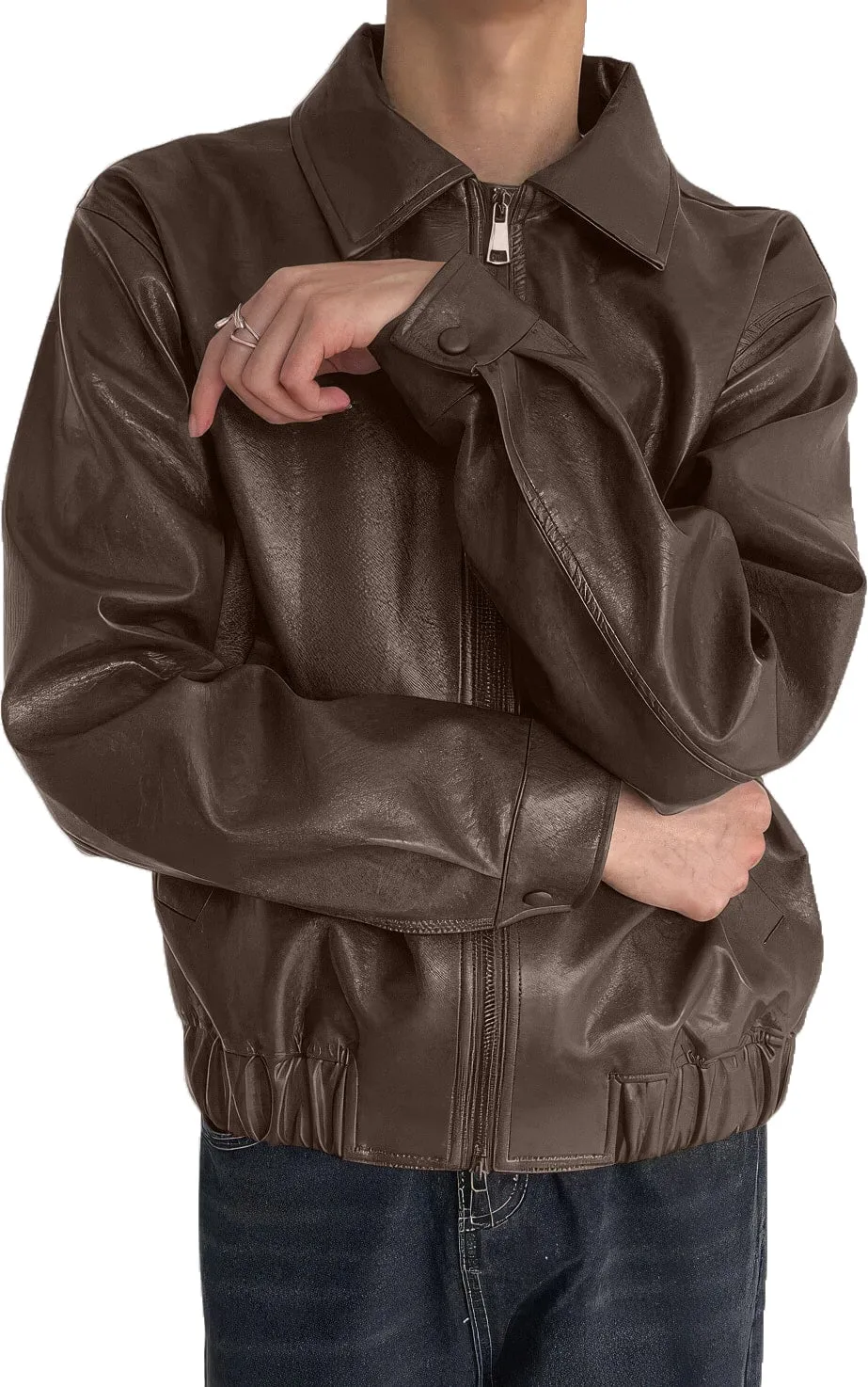 Men’s Brown Genuine Sheepskin Shirt Collar Classic Fashion Oversized Korean Loose Casual Smooth Leather Jacket