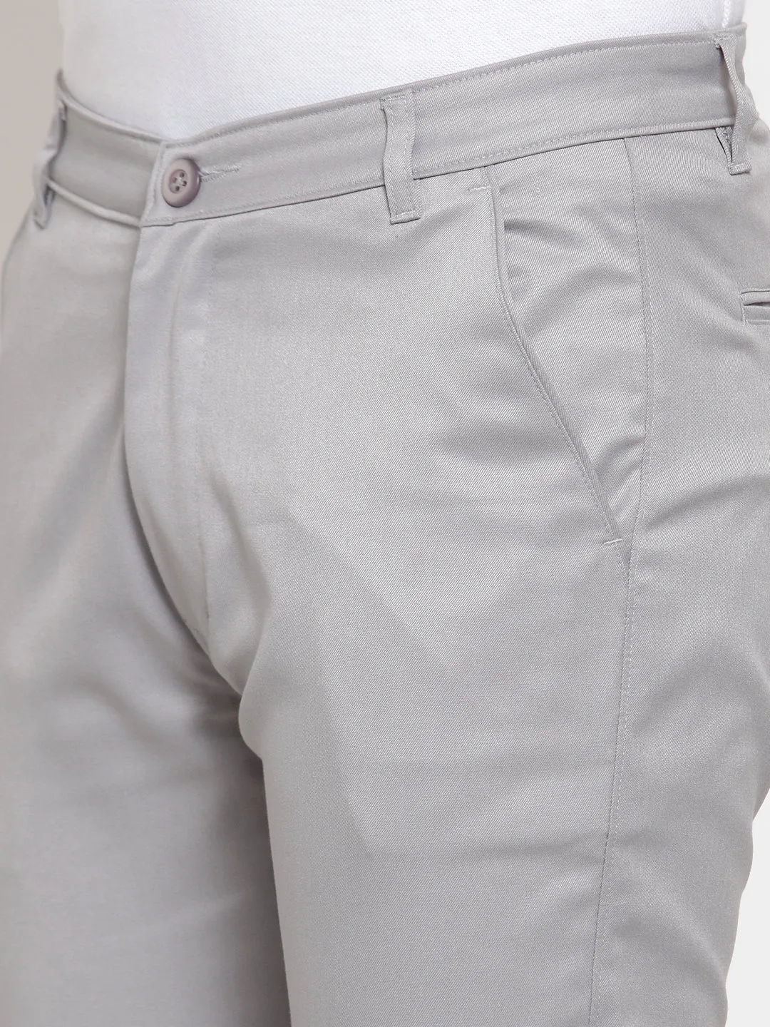 Men'S Grey Solid Formal Trousers