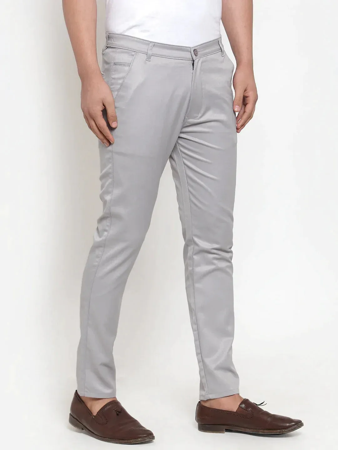 Men'S Grey Solid Formal Trousers