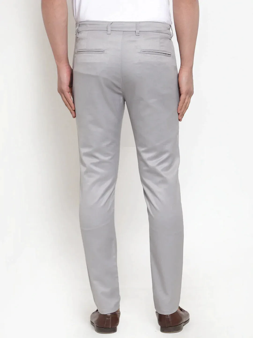 Men'S Grey Solid Formal Trousers