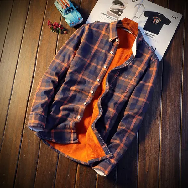 Men's Warm Fleece Lined Plaid Flannel Shirt