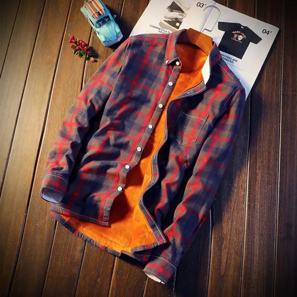 Men's Warm Fleece Lined Plaid Flannel Shirt