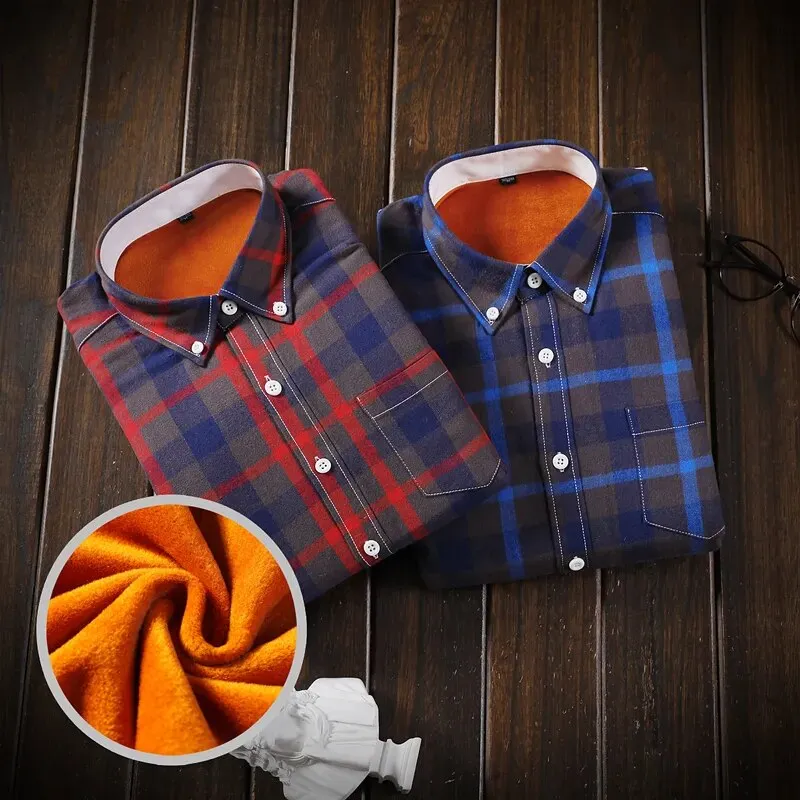Men's Warm Fleece Lined Plaid Flannel Shirt