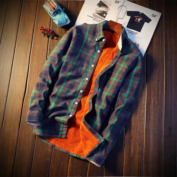 Men's Warm Fleece Lined Plaid Flannel Shirt