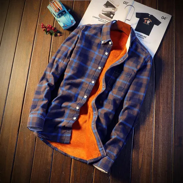 Men's Warm Fleece Lined Plaid Flannel Shirt