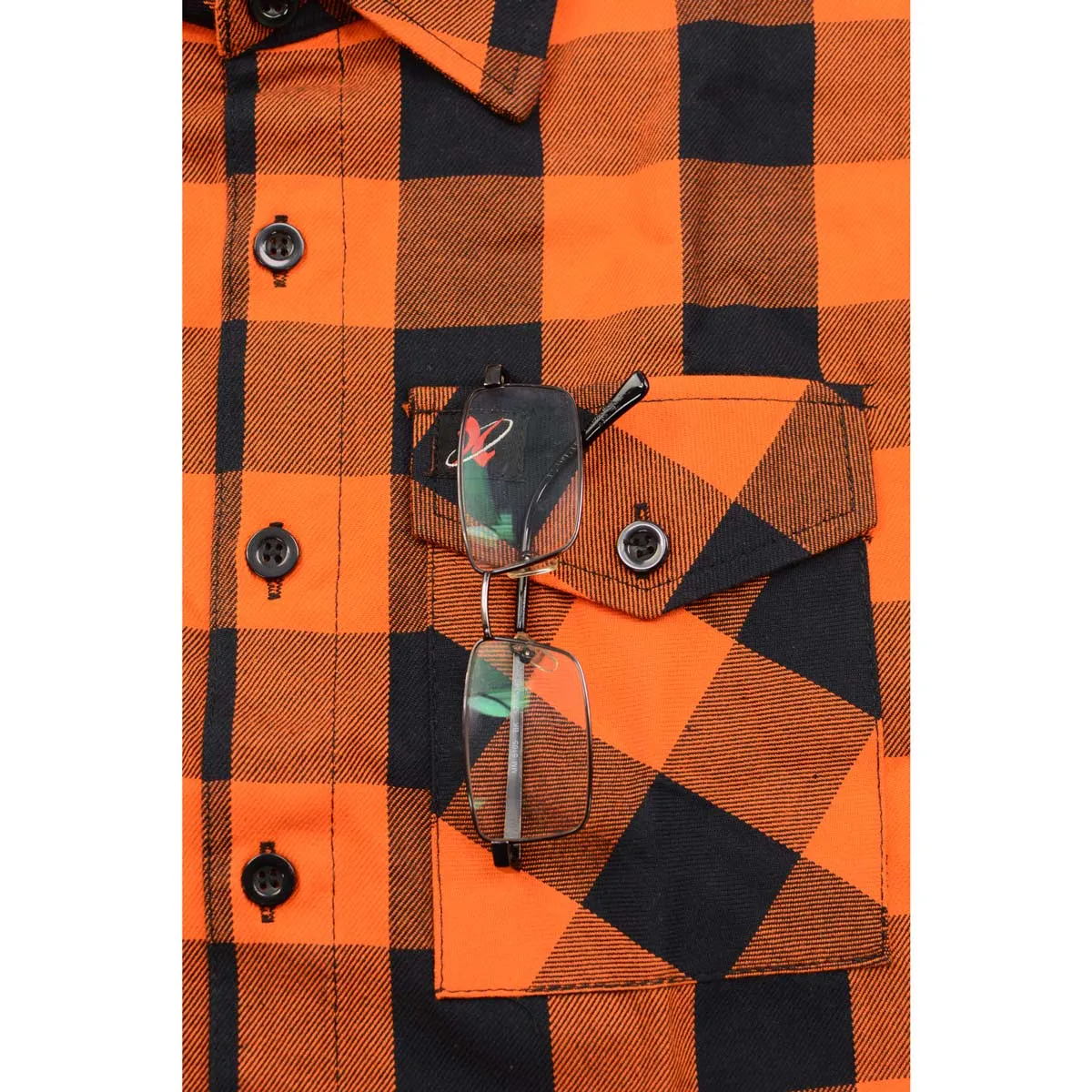 Milwaukee Leather Men's Flannel Plaid Shirt Orange and Black Long