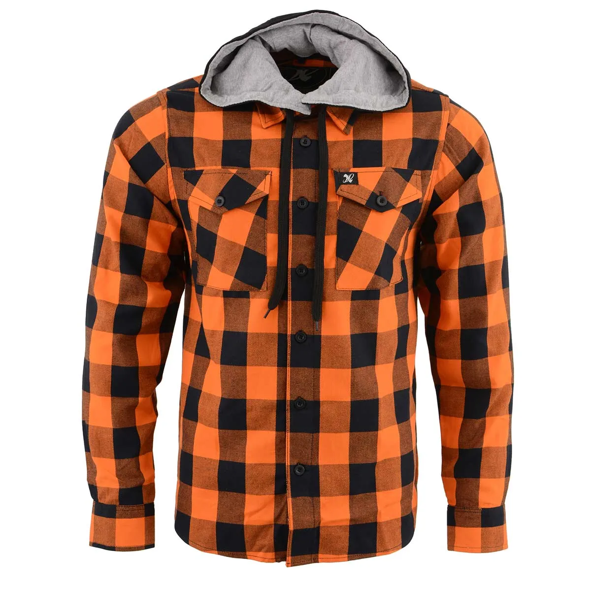 Milwaukee Leather Men's Flannel Plaid Shirt Orange and Black Long