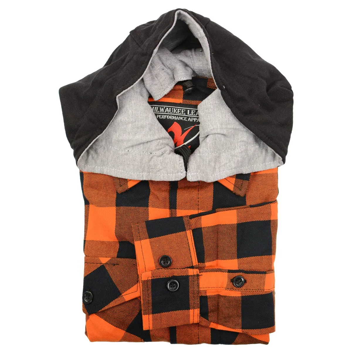 Milwaukee Leather Men's Flannel Plaid Shirt Orange and Black Long