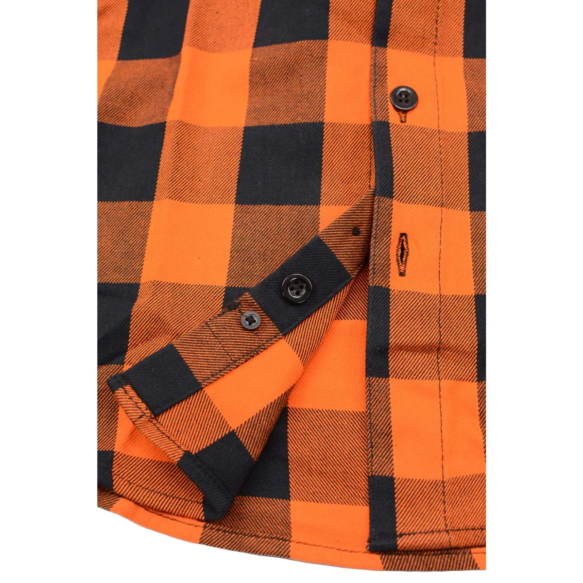 Milwaukee Leather Men's Flannel Plaid Shirt Orange and Black Long