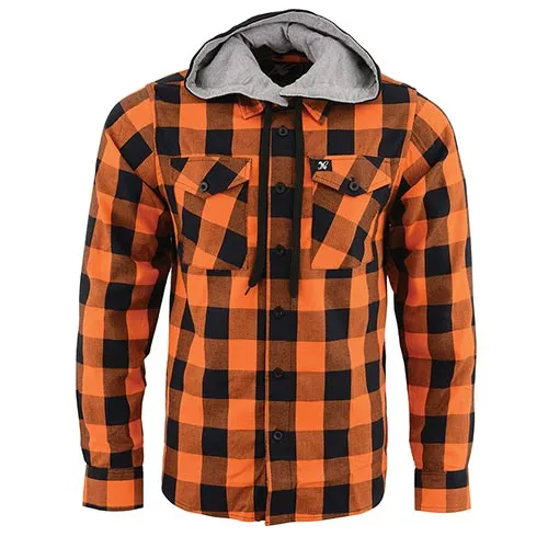 Milwaukee Leather Men's Flannel Plaid Shirt Orange and Black Long