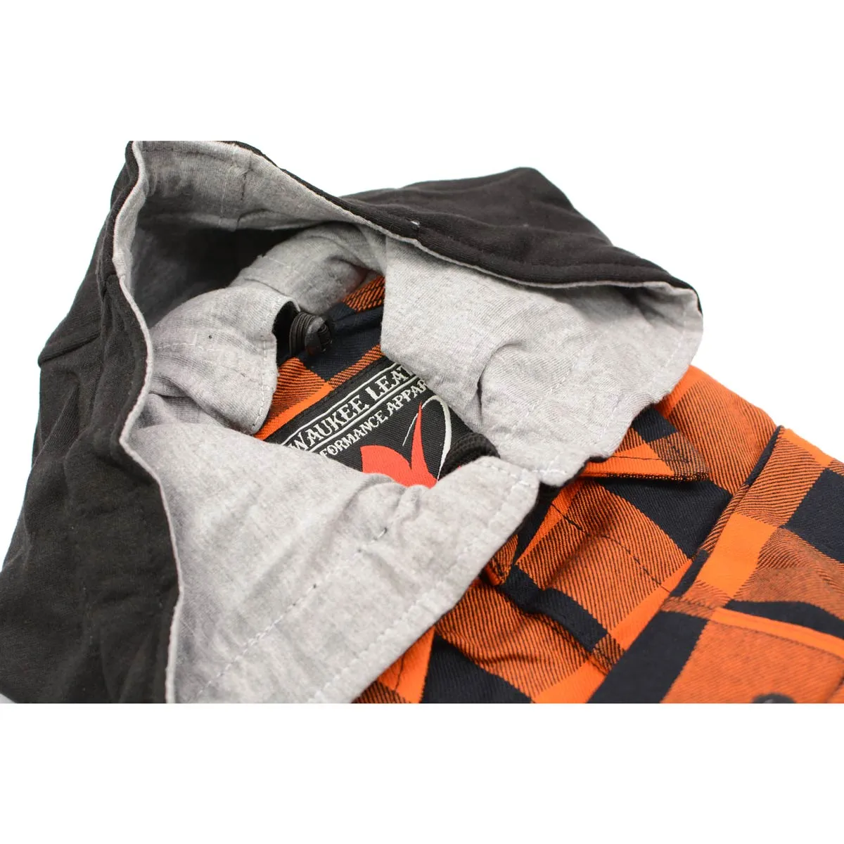 Milwaukee Leather Men's Flannel Plaid Shirt Orange and Black Long