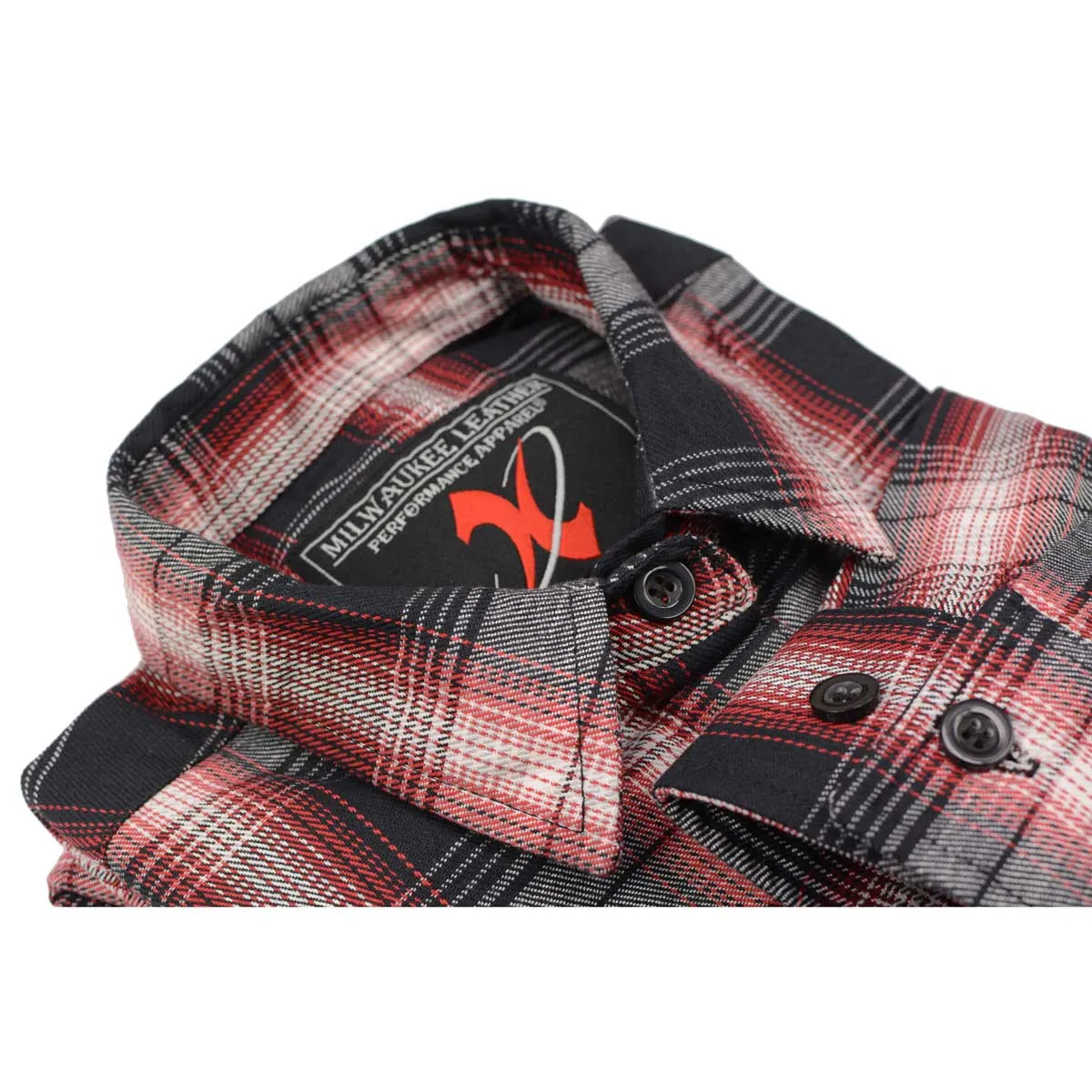 Milwaukee Leather MNG21613 Women's Black and Red with White Long Sleeve Cotton Flannel Shirt