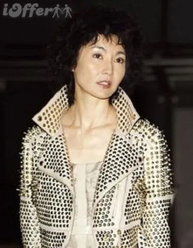 New Woman Punk Full White Silver Spiked Studded Brando Leather Jacket
