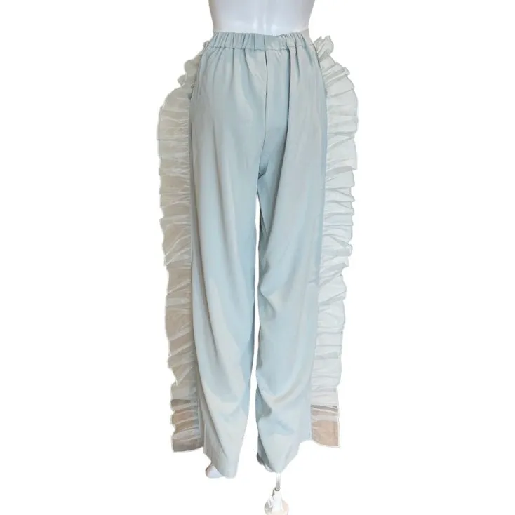 Organza Ruffle-Side Pants | Mint