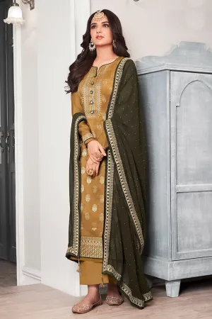 Pale Yellow Dola Jacquard Silk Festival Salwar Kameez