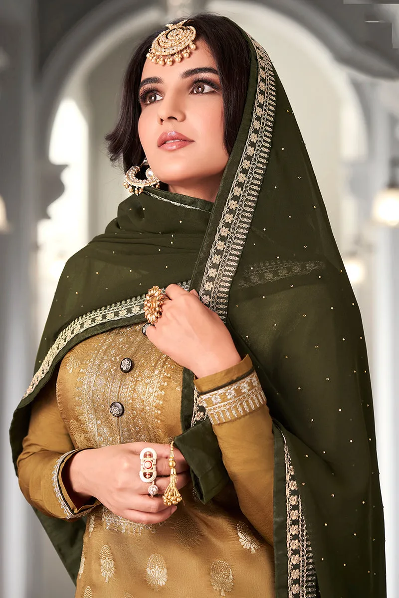 Pale Yellow Dola Jacquard Silk Festival Salwar Kameez