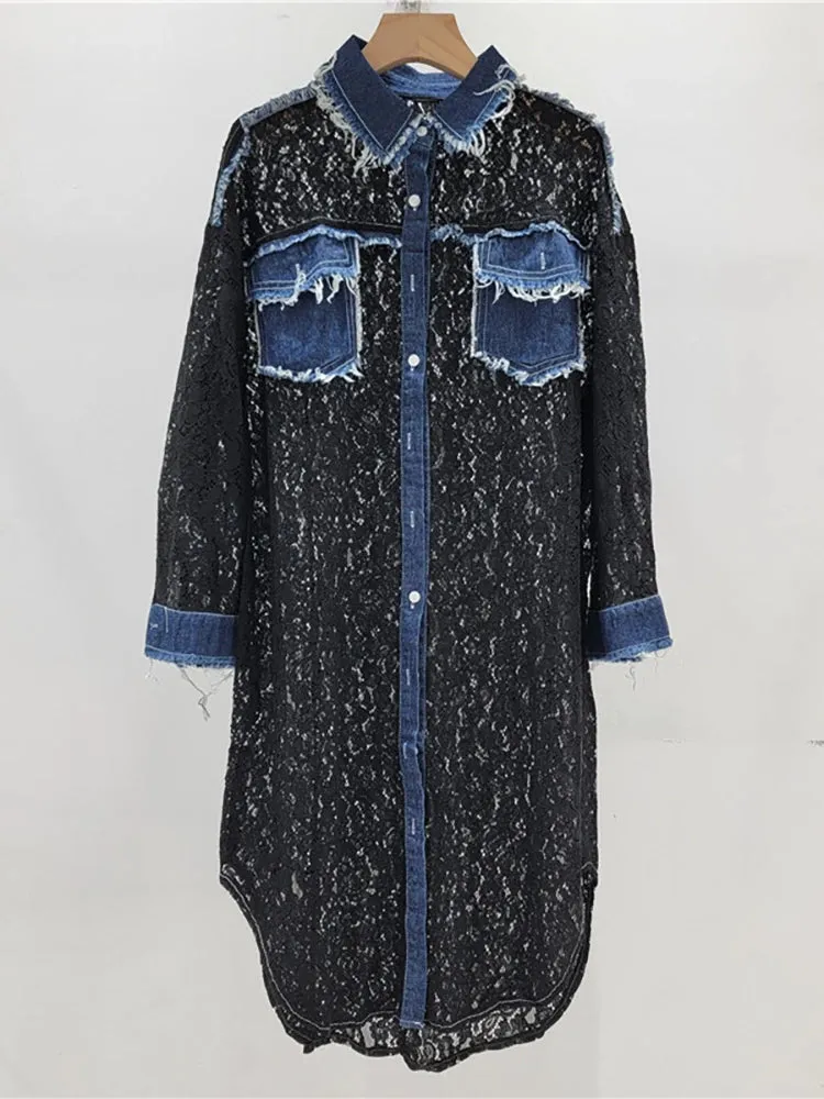 Pre Order:  Denim Patchwork Lace Shirt