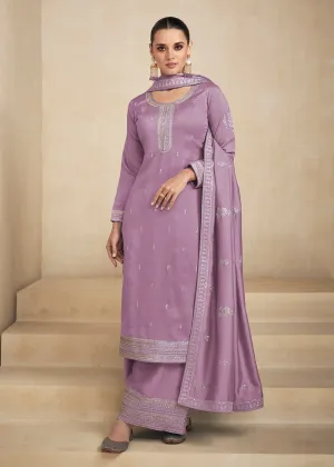 Premium Silk Pretty Lavender Embroidered Straight Pant Salwar Suit