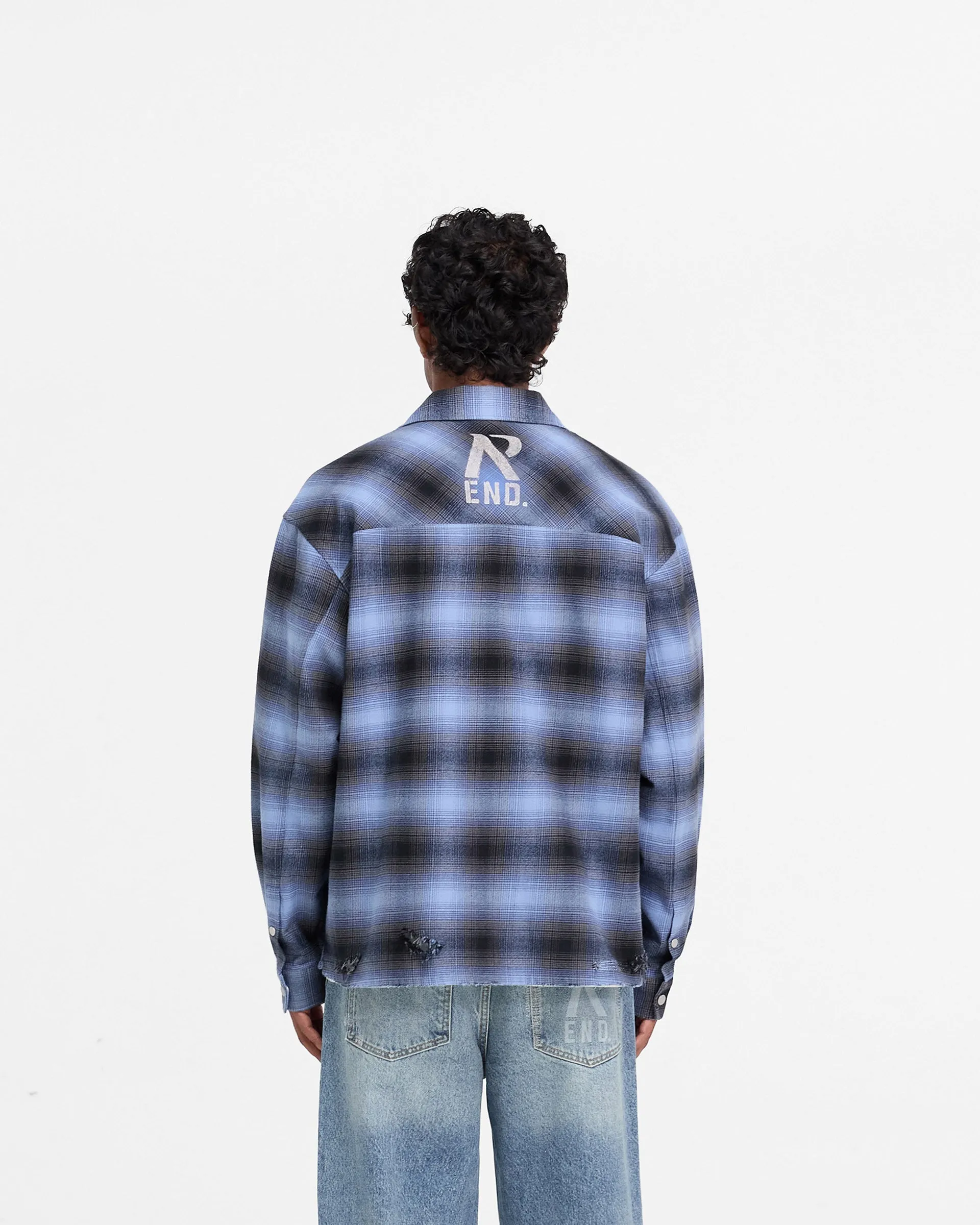 Represent X End Distressed Flannel Shirt - Blue