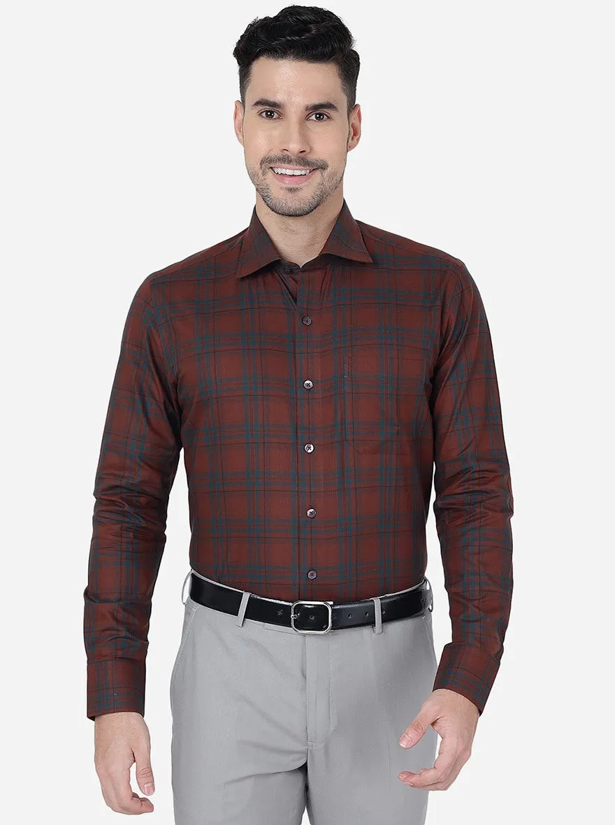 Rust Checked Slim Fit Formal Shirt | Metal