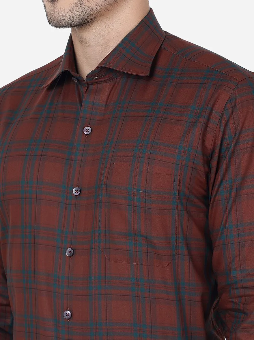 Rust Checked Slim Fit Formal Shirt | Metal