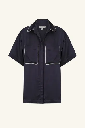 SHONA JOY - Shae Contrast S/S Relaxed Shirt - Aegean Blue