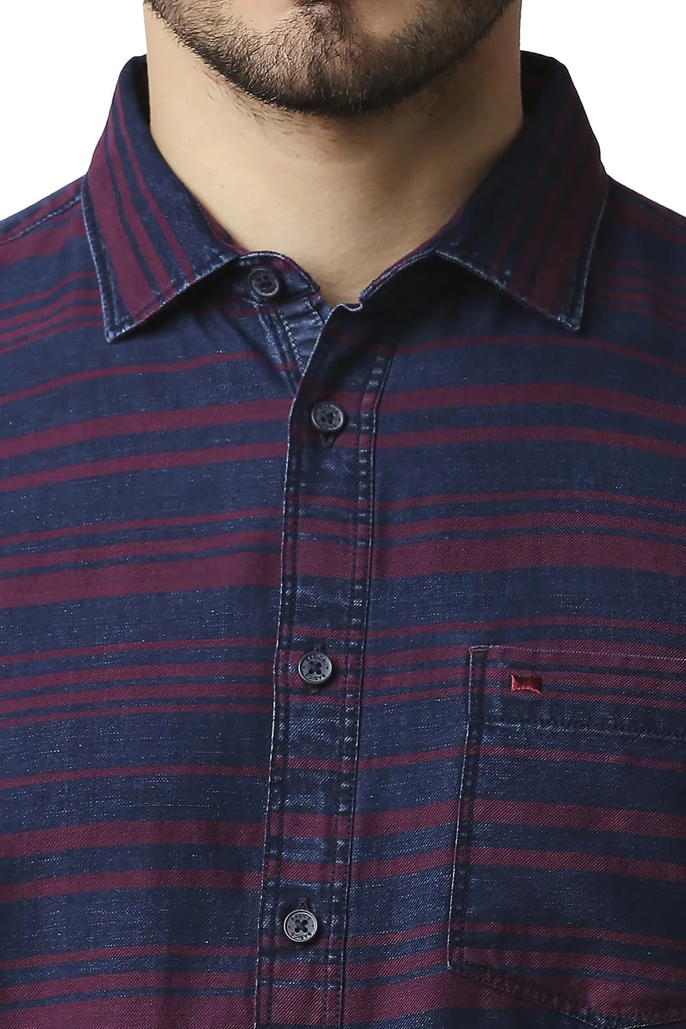 Slim Fit Indigo Weft Stripe Halfsleeves Shirt