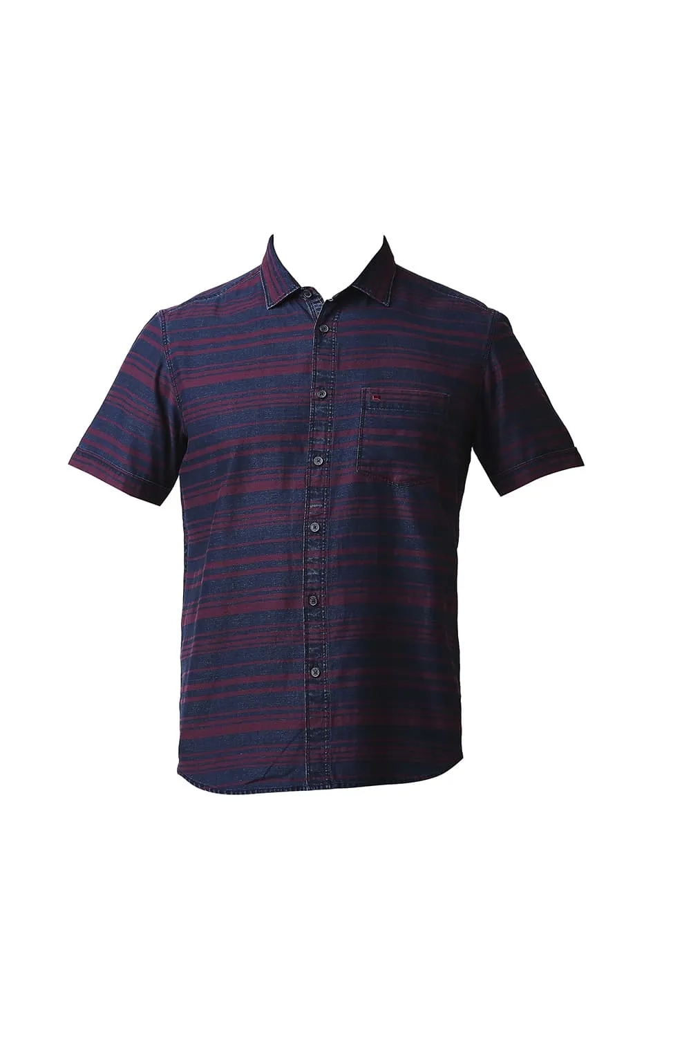 Slim Fit Indigo Weft Stripe Halfsleeves Shirt