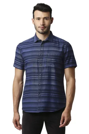 Slim Fit Indigo Weft Stripe Halfsleeves Shirt