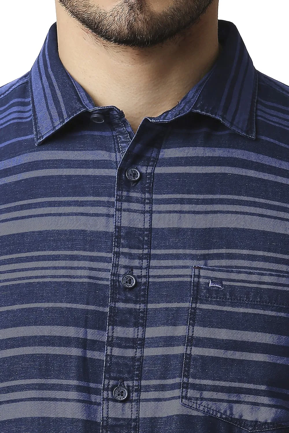 Slim Fit Indigo Weft Stripe Halfsleeves Shirt