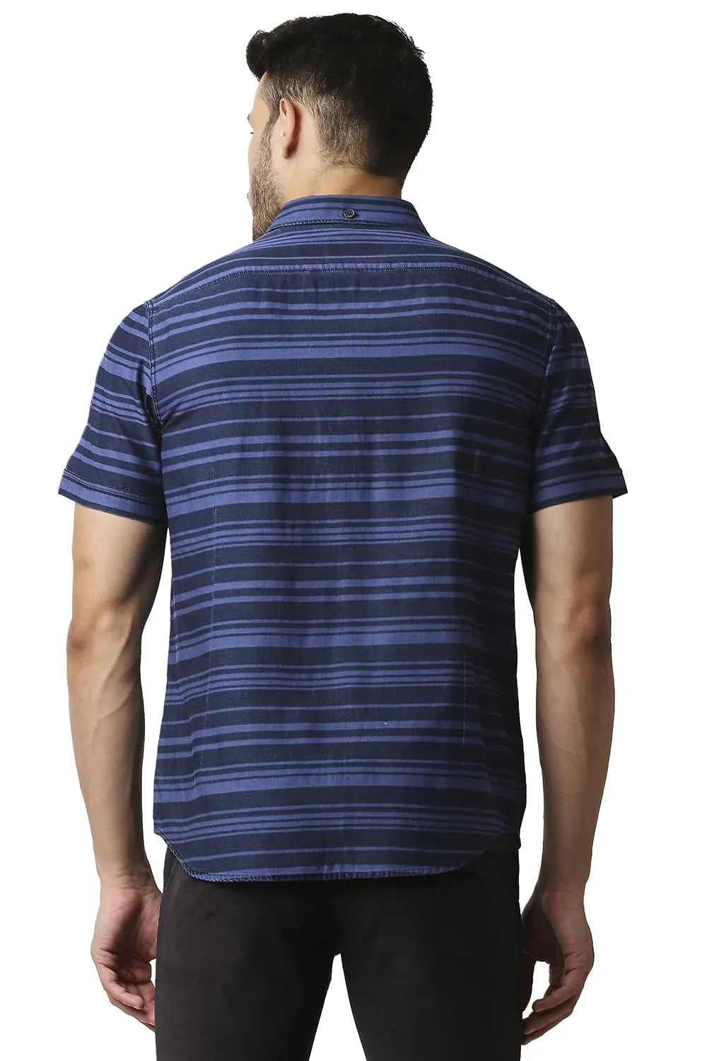 Slim Fit Indigo Weft Stripe Halfsleeves Shirt