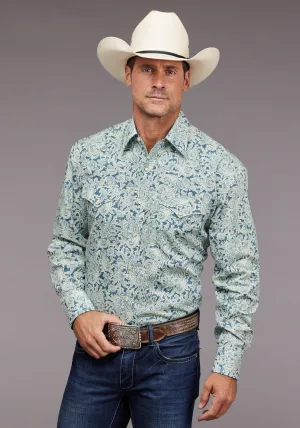 Stetson Mens 2034 Tonal Paisley Blue 100% Cotton L/S Shirt