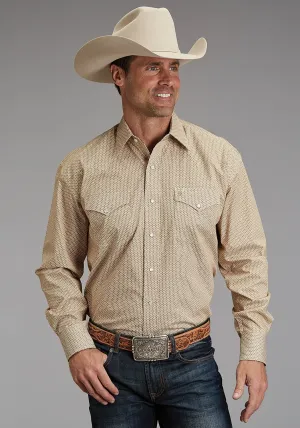 Stetson Mens Diamond Eye Geo Orange 100% Cotton L/S Shirt