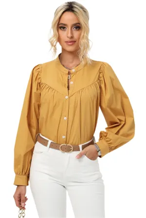 TEEK - Mustard Ruched Button Up Long Sleeve Shirt