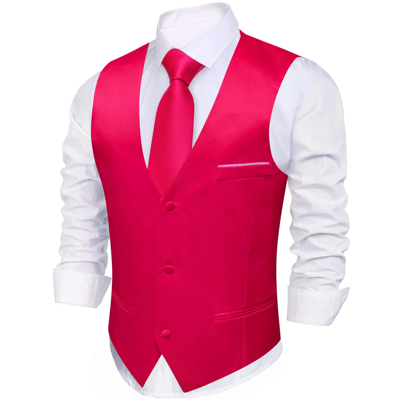 Ties2you Men's Work Vest Carmine Red Silk Suit Vest Business Waistcoat