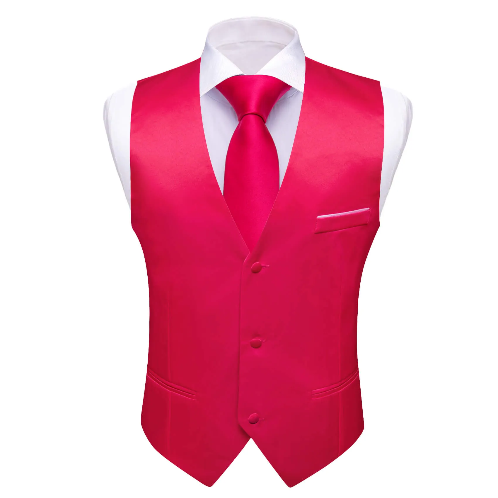 Ties2you Men's Work Vest Carmine Red Silk Suit Vest Business Waistcoat
