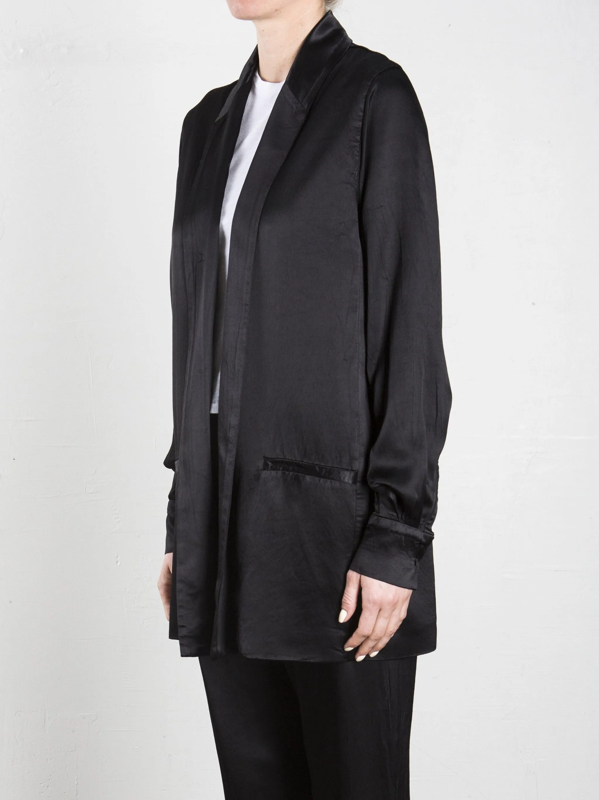 Tux Jacket in Italian Satin - Black