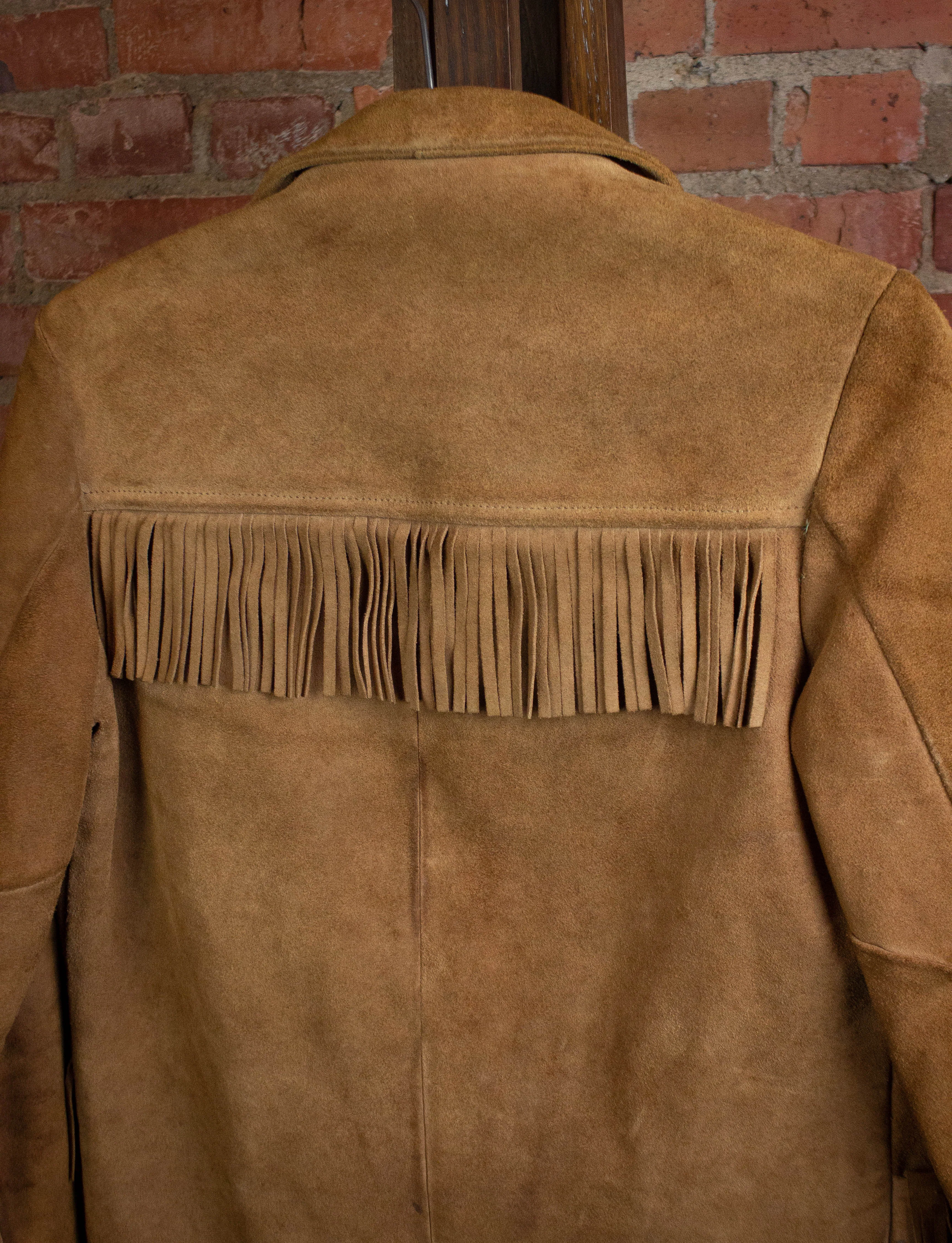 Vintage Fringe Suede Leather Jacket Tan Medium