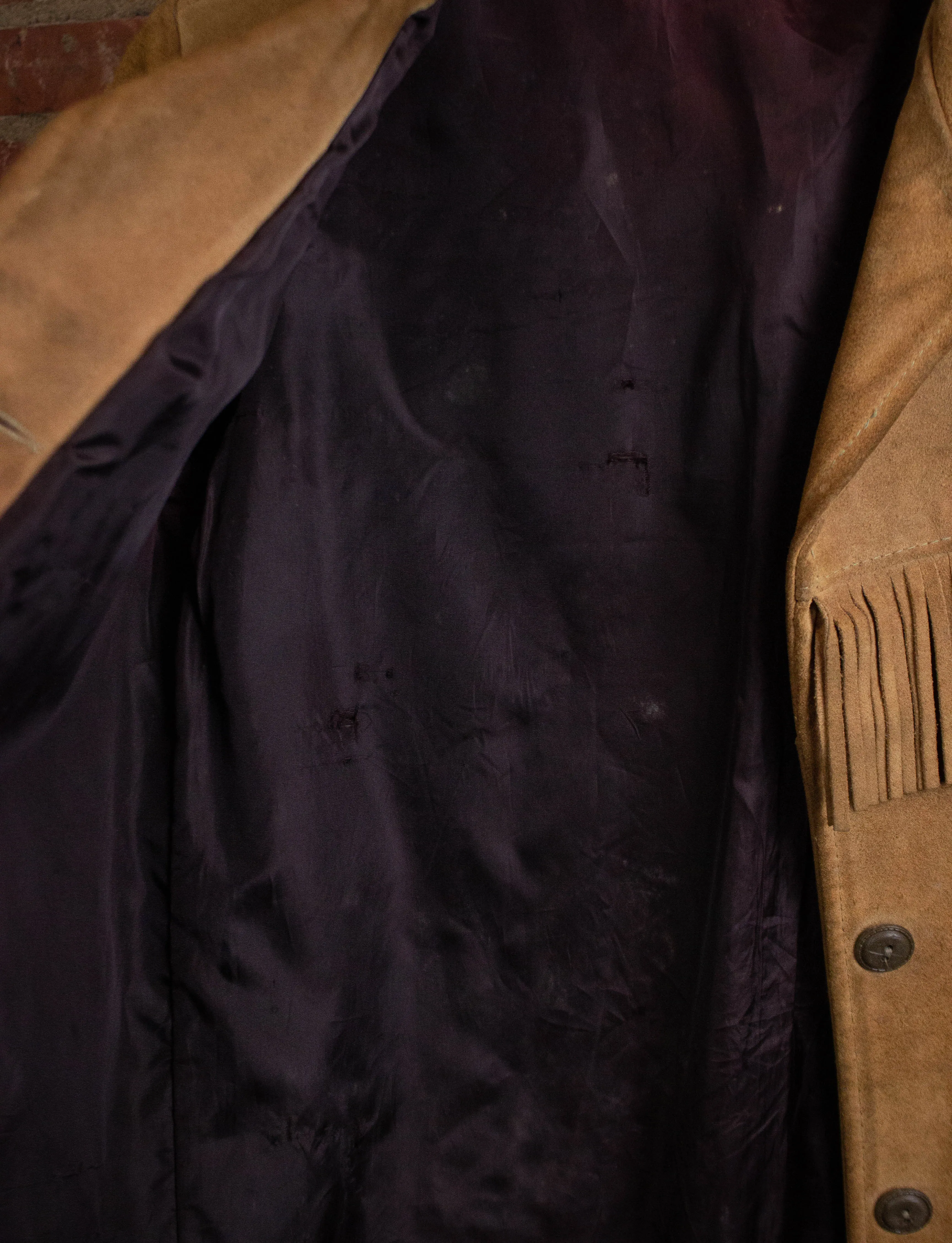 Vintage Fringe Suede Leather Jacket Tan Medium