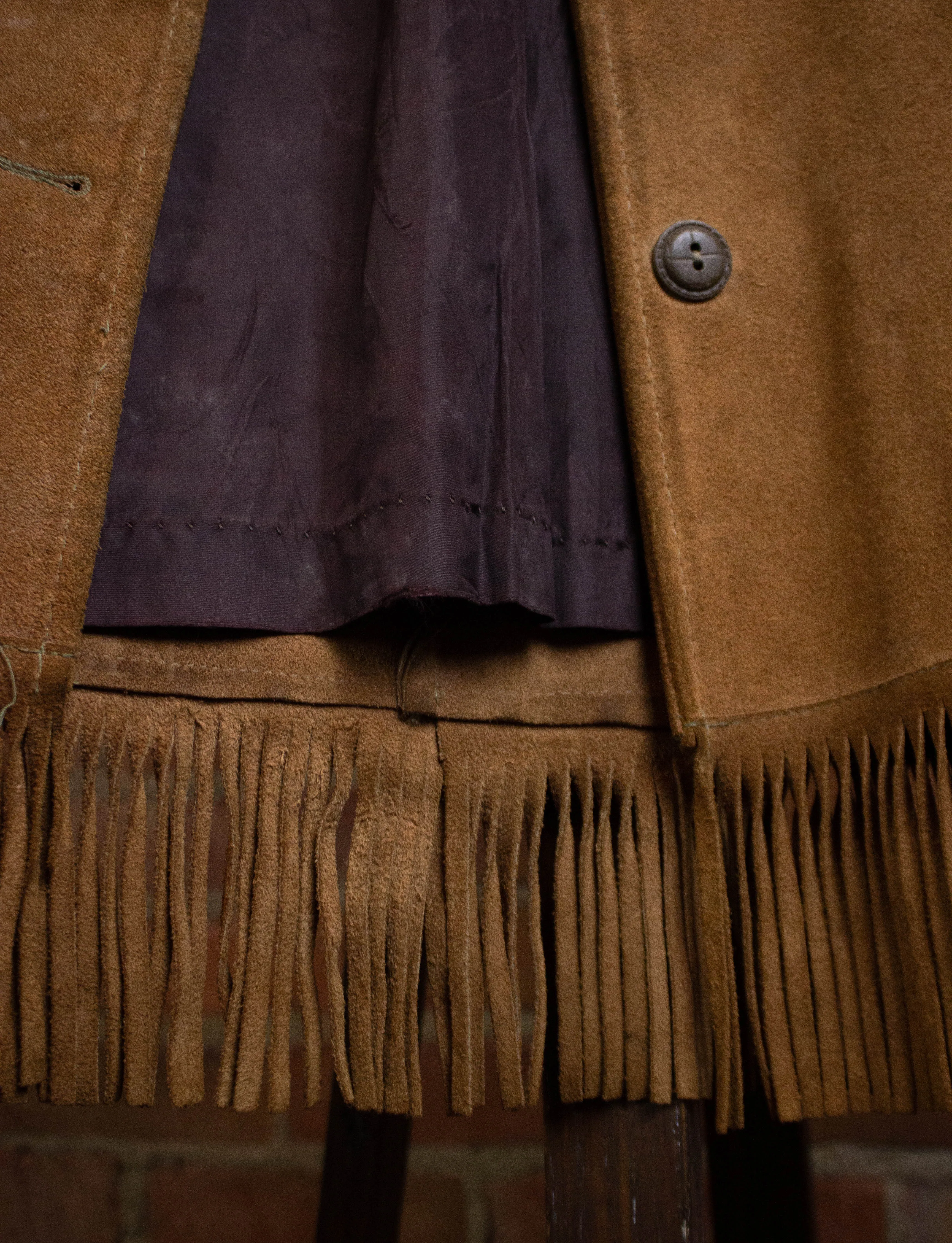 Vintage Fringe Suede Leather Jacket Tan Medium
