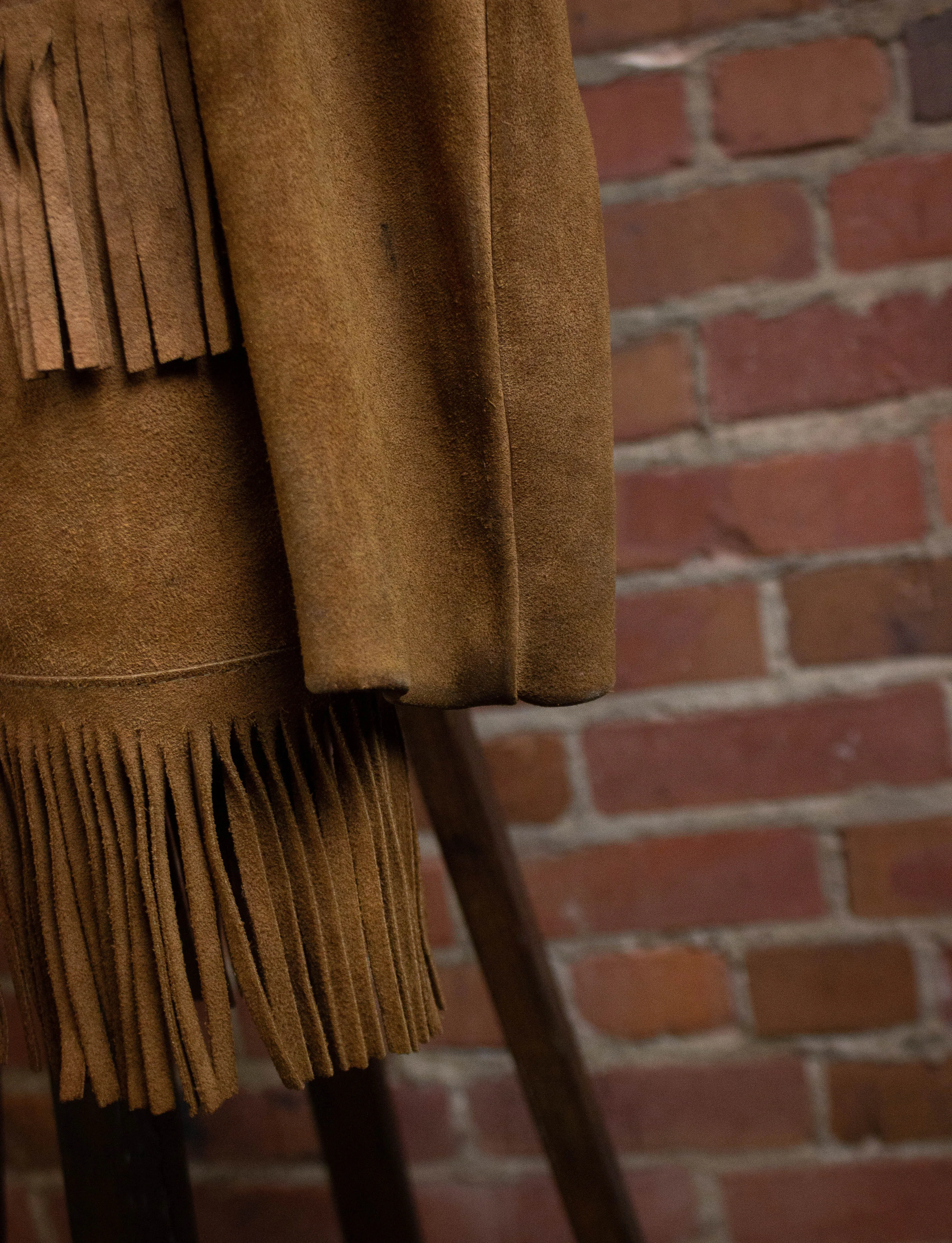 Vintage Fringe Suede Leather Jacket Tan Medium