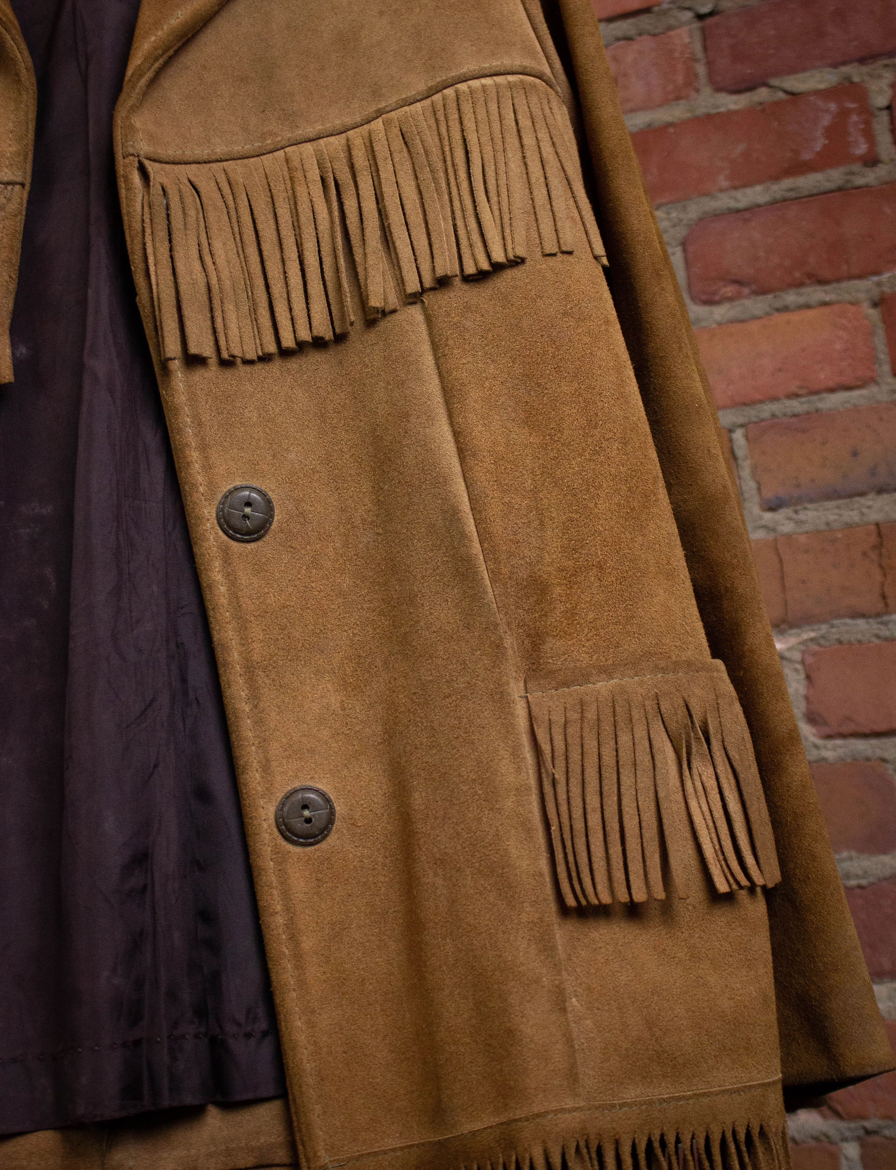Vintage Fringe Suede Leather Jacket Tan Medium
