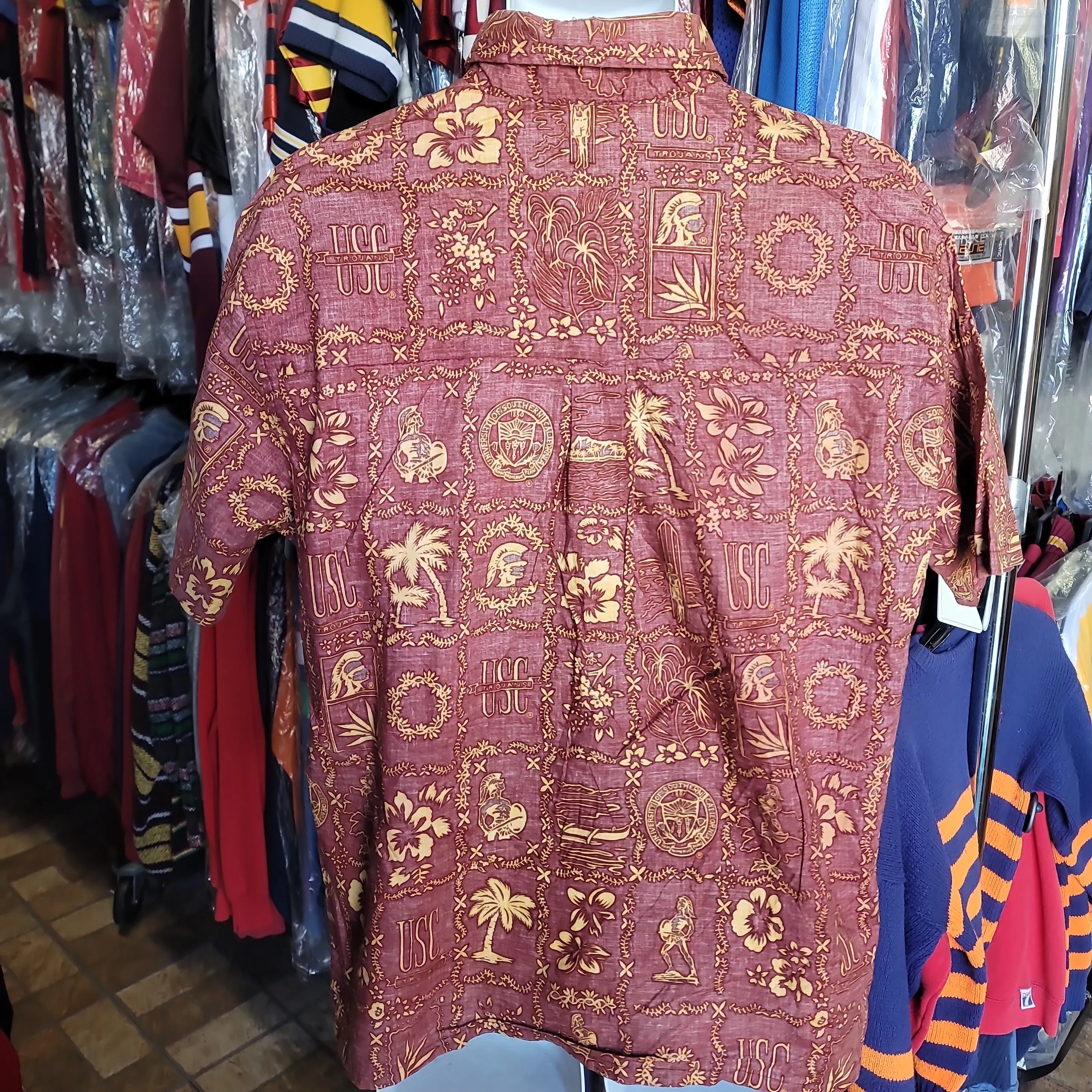 Vintage USC TROJANS NCAA Ke Nui Cotton Hawaiian Shirt L