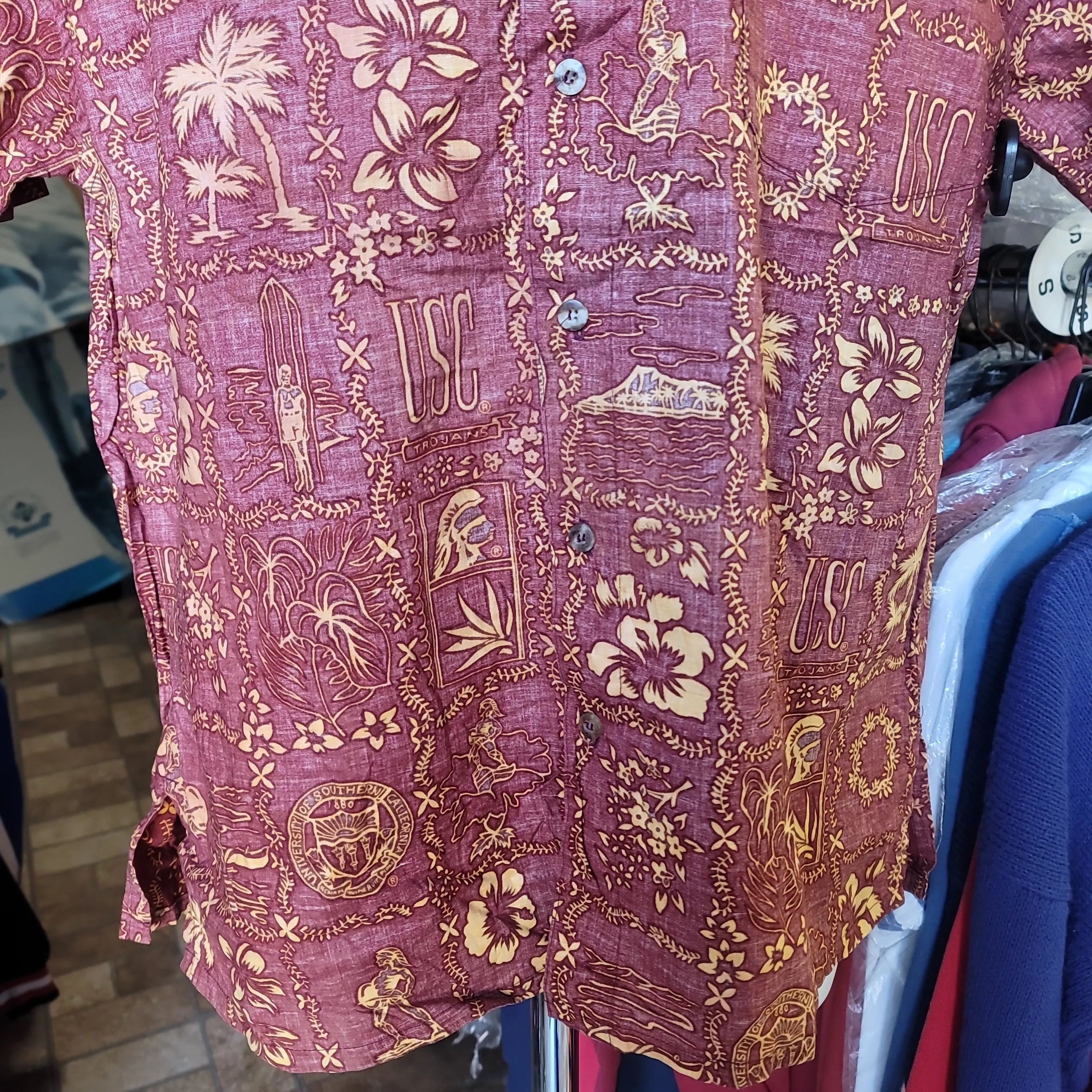 Vintage USC TROJANS NCAA Ke Nui Cotton Hawaiian Shirt L