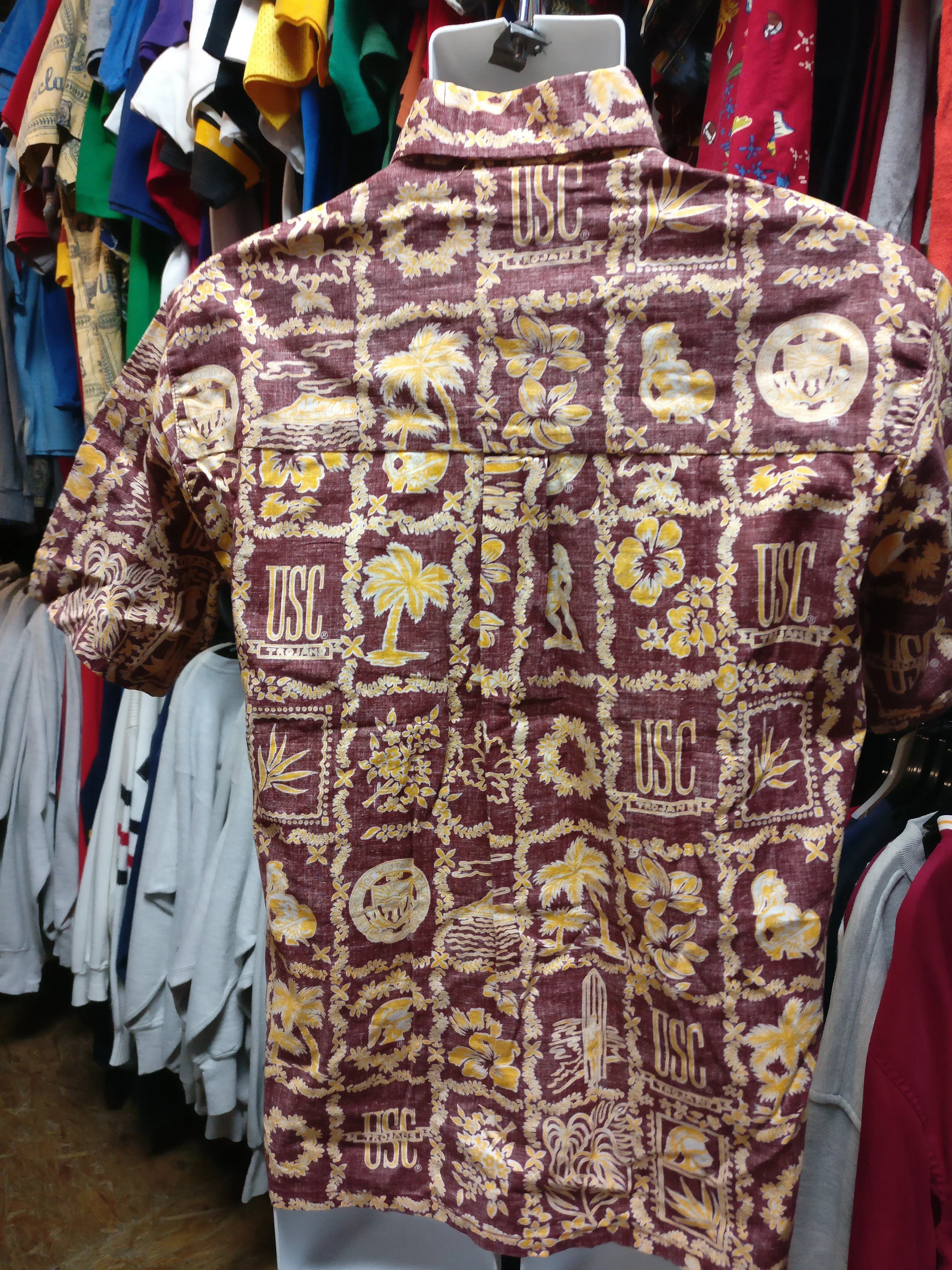 Vintage USC TROJANS NCAA Ke Nui Cotton Hawaiian Shirt S