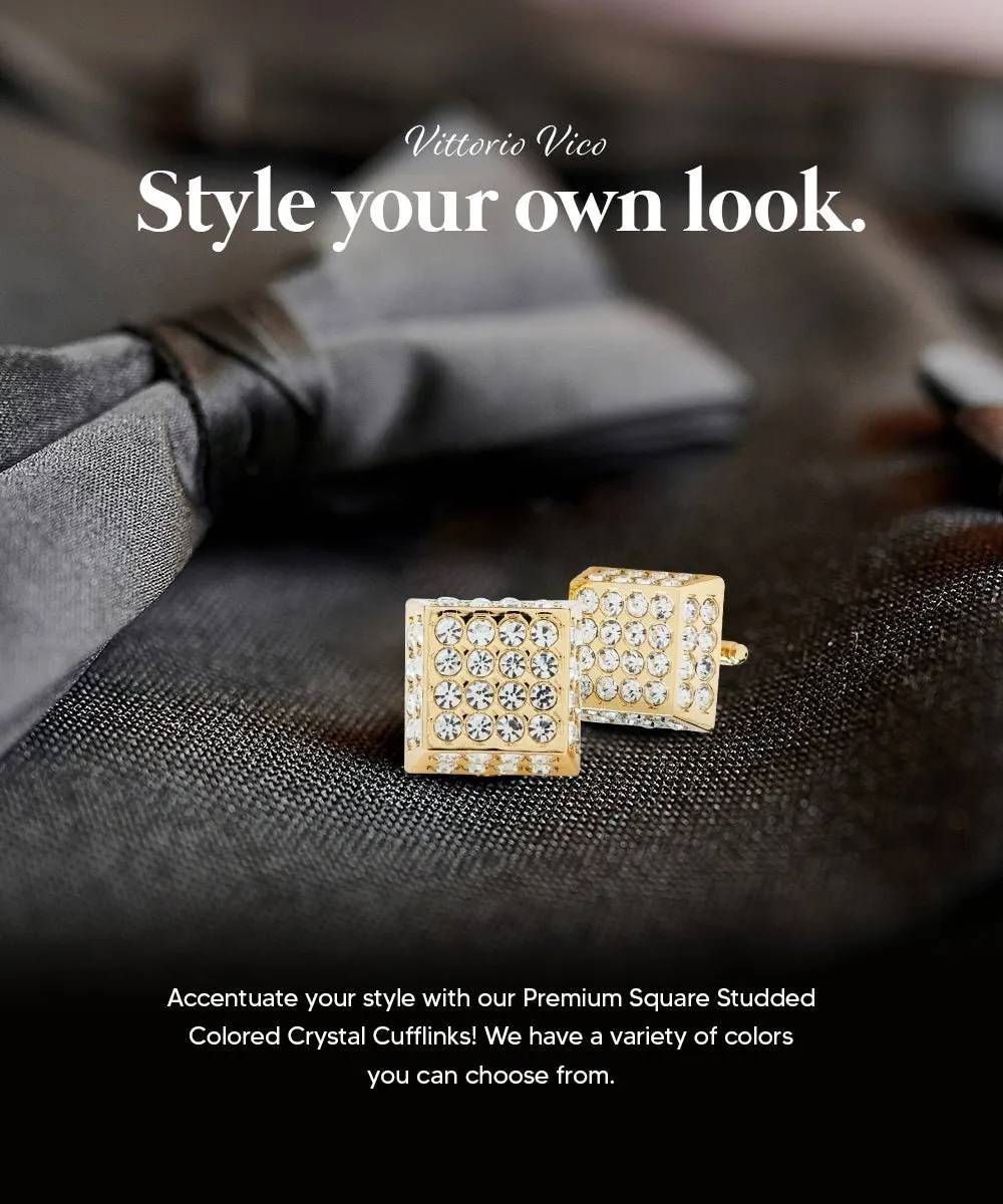 Vittorio Vico Men's Large  Square Studded Colored Crystal Cufflinks: CL76XX Series