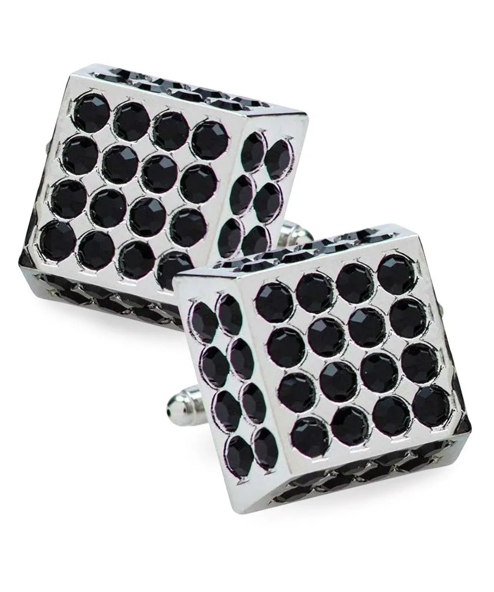Vittorio Vico Men's Large  Square Studded Colored Crystal Cufflinks: CL76XX Series